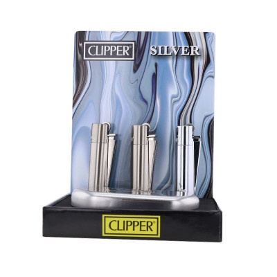 Clipper - Vuursteen aansteker - Zilver Metal + Giftbox gas - Display (12-stuks)