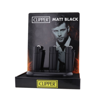 Clipper - Vuursteen aansteker - Matt Zwart Metal - Display (12-stuks)