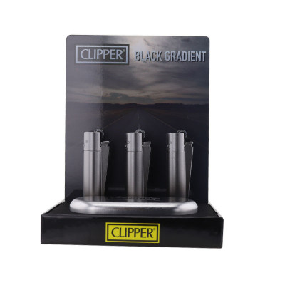 Clipper - Vuursteen aansteker - Zwart Gradient Metal- Display (12-stuks)