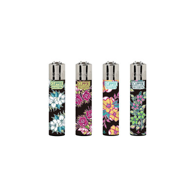 Clipper - Vuursteen aansteker - Dark Flowers - Display (48-stuks)