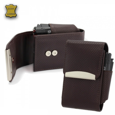 Bookwill - Sigaretten-etui - 80-100mm (SK+SKS) - 20 Sig. - Leder - Met aanstekervak - Bruin